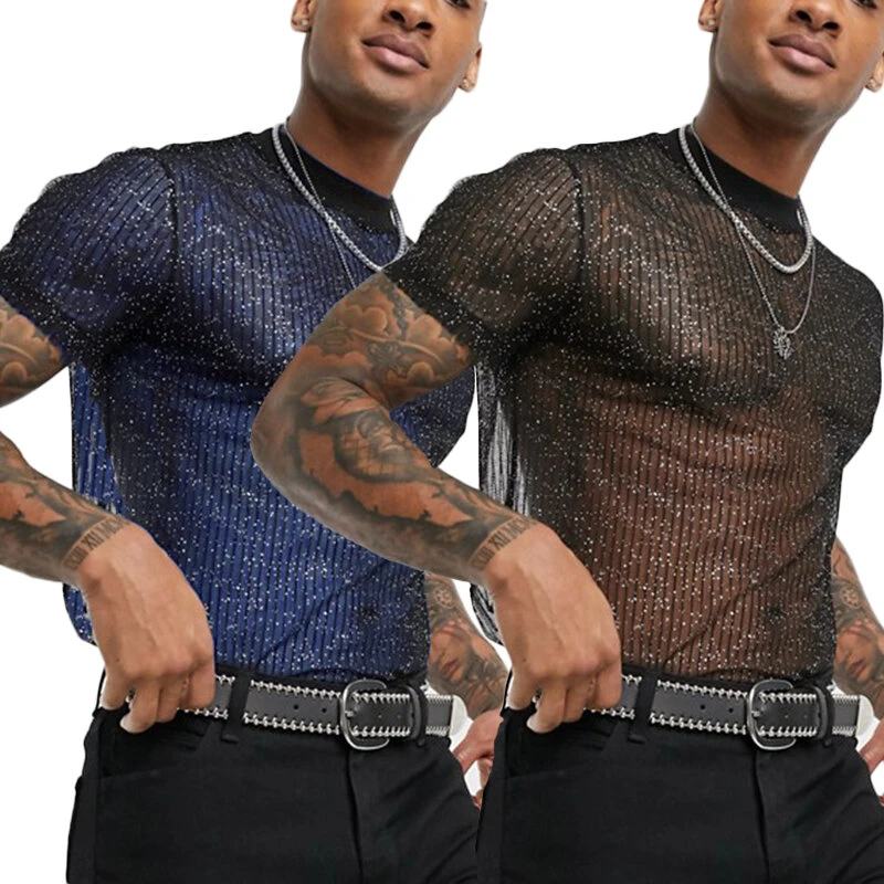Men Mesh See-Through T-Shirt Training Fitness Sport Casual Short Sleeve Slim Fit Thin Tee Tops (image for) Men Mesh See-Through T-Shirt Training Fitness Sport Casual Short Sleeve Slim Fit Thin Tee Tops
